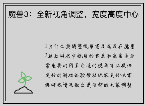 魔兽3：全新视角调整，宽度高度中心